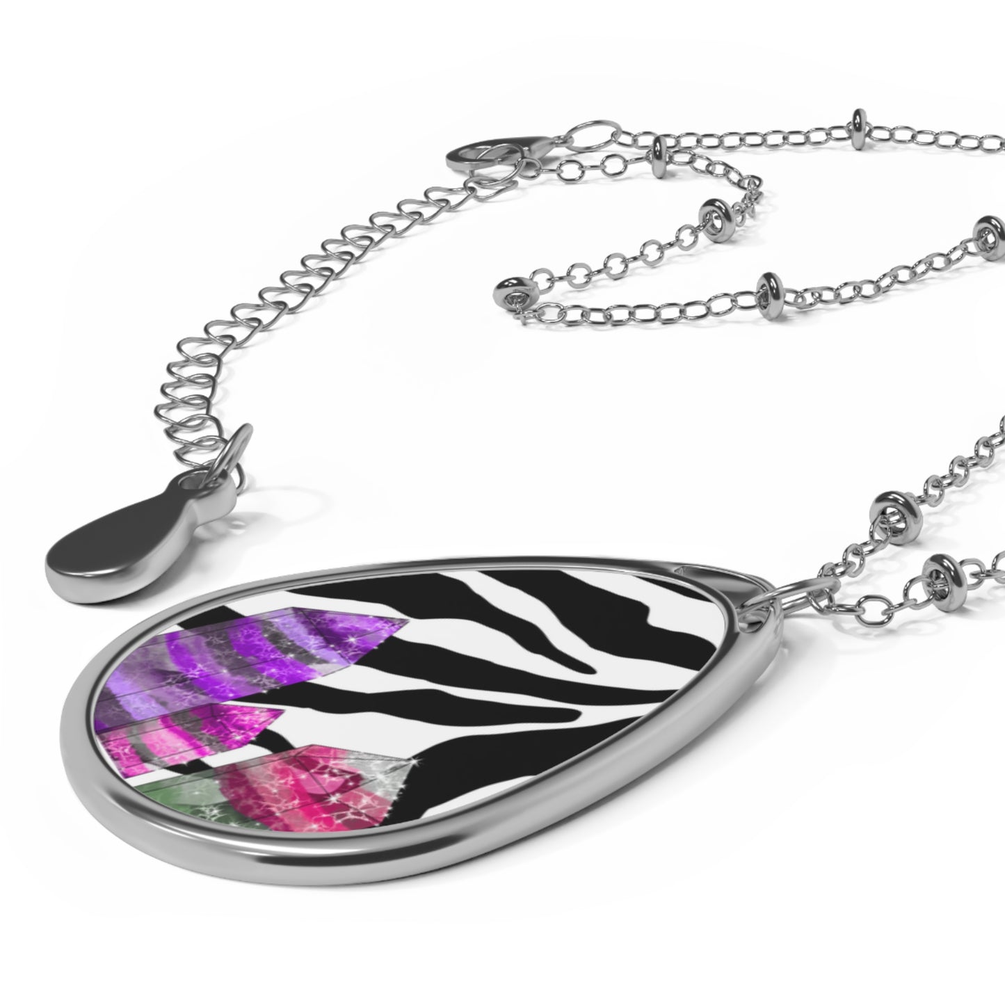 Zebra Crystal Towers 🔮 Oval Silver Necklace