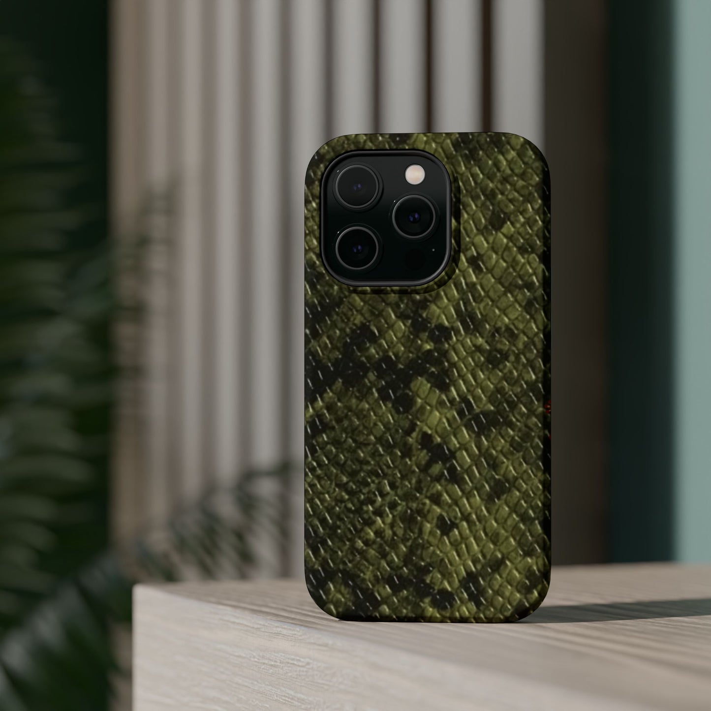 Retro Snake Skin iPhone 15 Pro Case – Faux Snakeskin MagSafe Compatible Case
