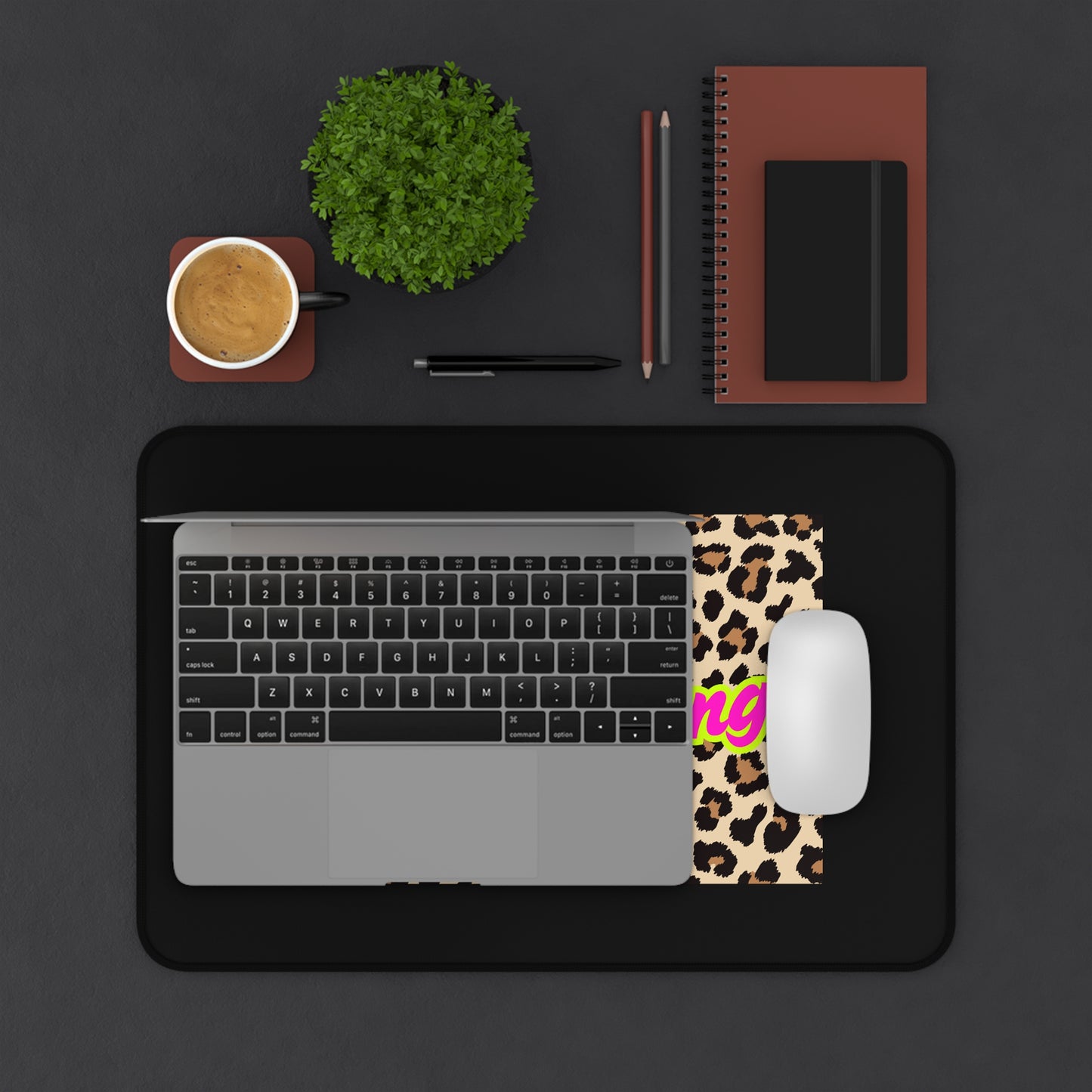 Currently Manifesting Desk Mat, Motivational Office Decor, Animal Print Desk
