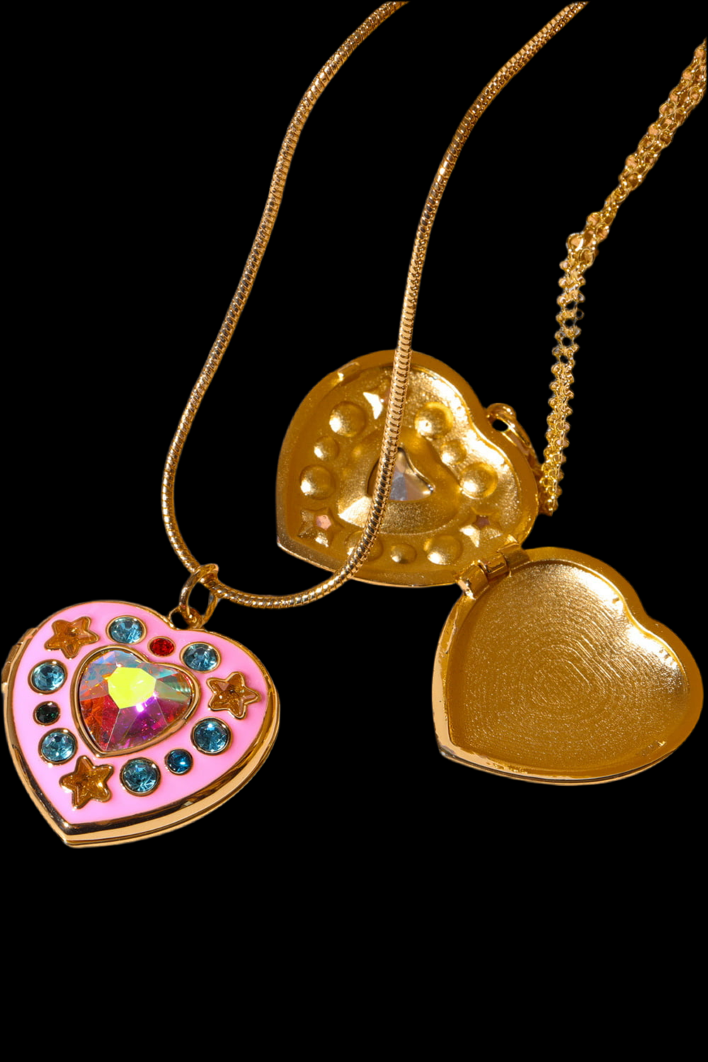 Rhinestone Decor Heart Box Pendant Necklace