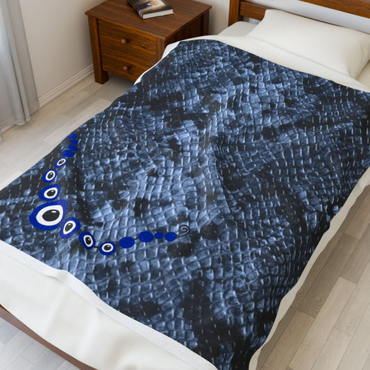 Snakeskin 🐍 🧿 Evil Eye print Velveteen Blanket