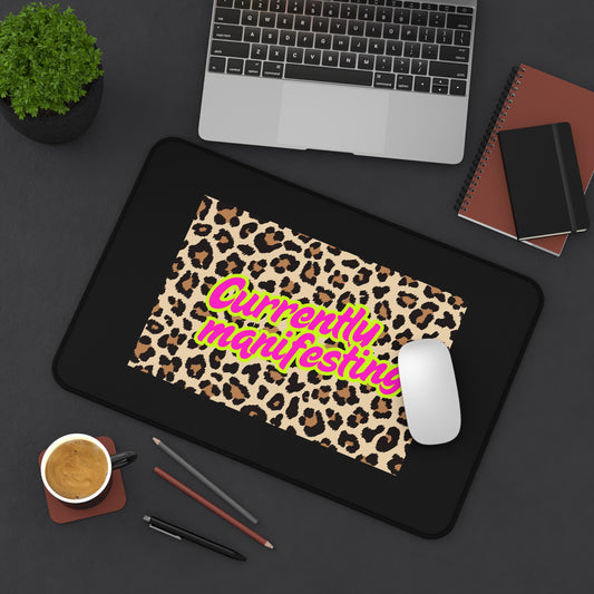 Currently Manifesting Desk Mat, Motivational Office Decor, Animal Print Desk