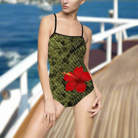 Snake print 🐍 Hibiscus 🌺 One piece bathing suit ✨
